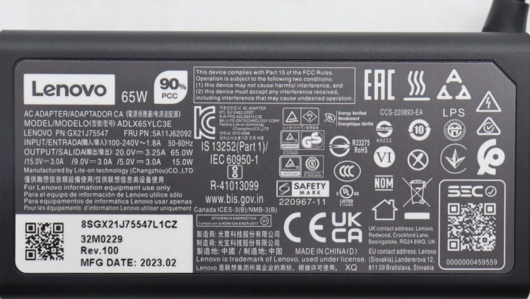 Zasilacz Lenovo 65W USB-C do laptopów Lenovo z kablem zasilającym