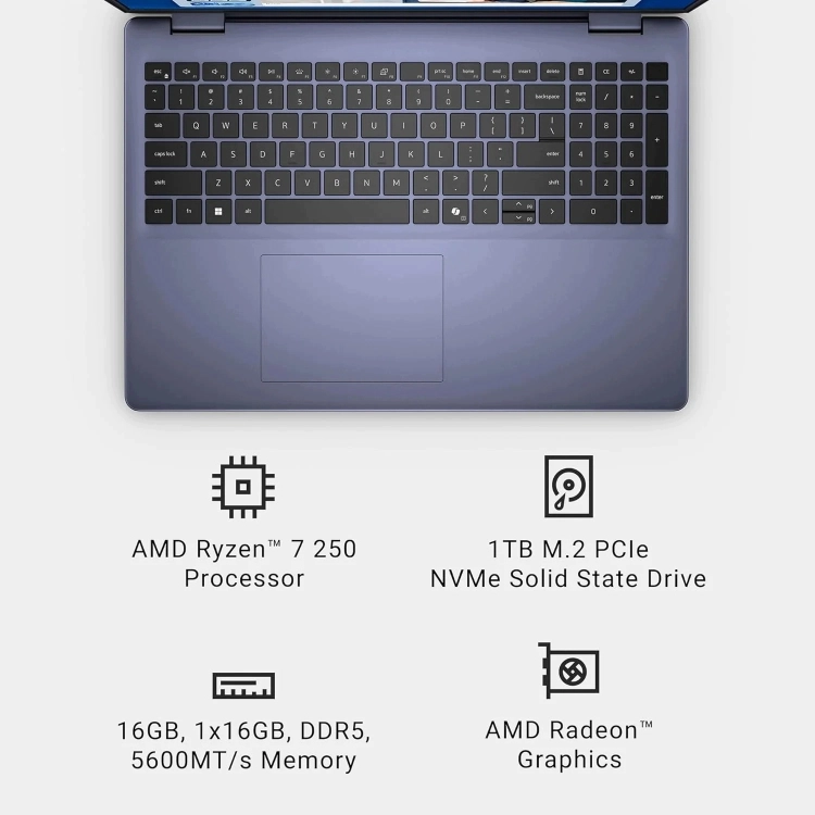 Laptop DELL 16 DC16256 16 FHD+ Ryzen 7 250 16GB 1TB SSD FPR BK W11Pro